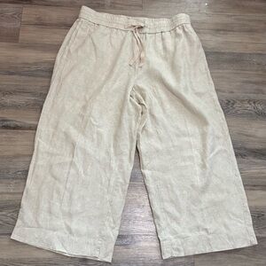 J. Crew beige 100% linen pull on drawstring baggy wide leg crop pants Sz XL